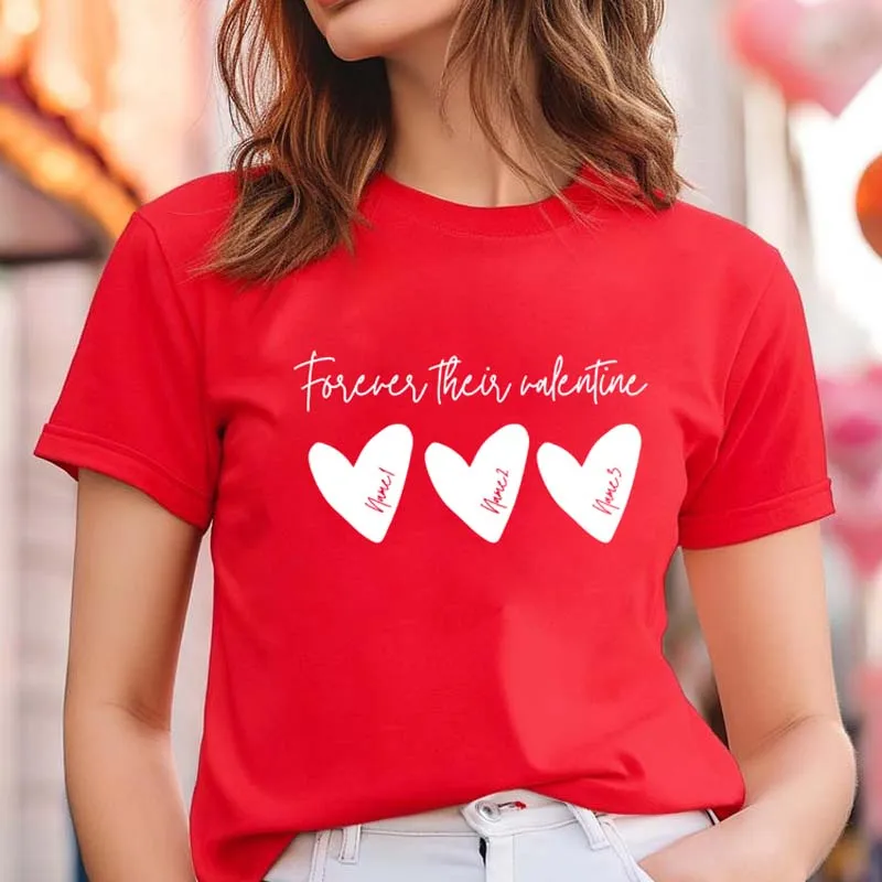 Prispôsobené navždy ich valentínske tričko Custom Valentine Mama Holiday Tops Tops Funny Mama Tirt s deťmi menami