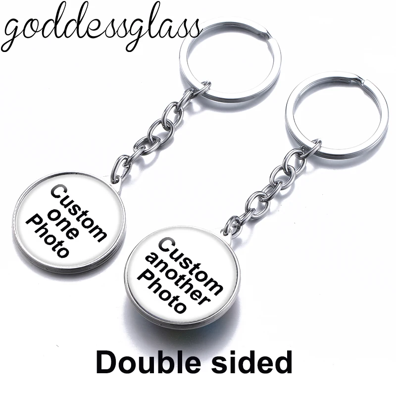 Prispôsobené obojstranné striebro naliehané kľúče keyring 30 mm fotografiu logo Logo Baby Pet Key Crains navrhnutý darček