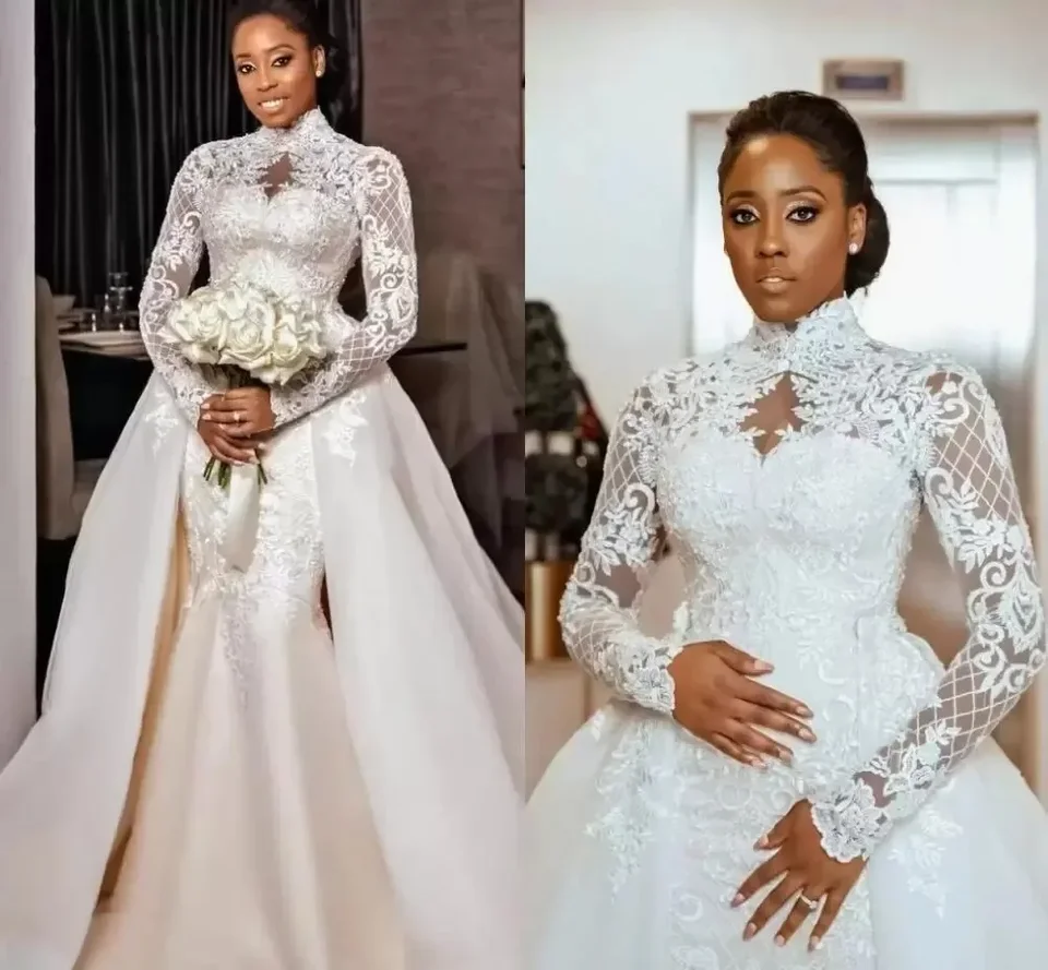 Prispôsobené plus veľkosť arabčina aso ebi svadobné šaty Odnímateľný vlak luxusný čipk