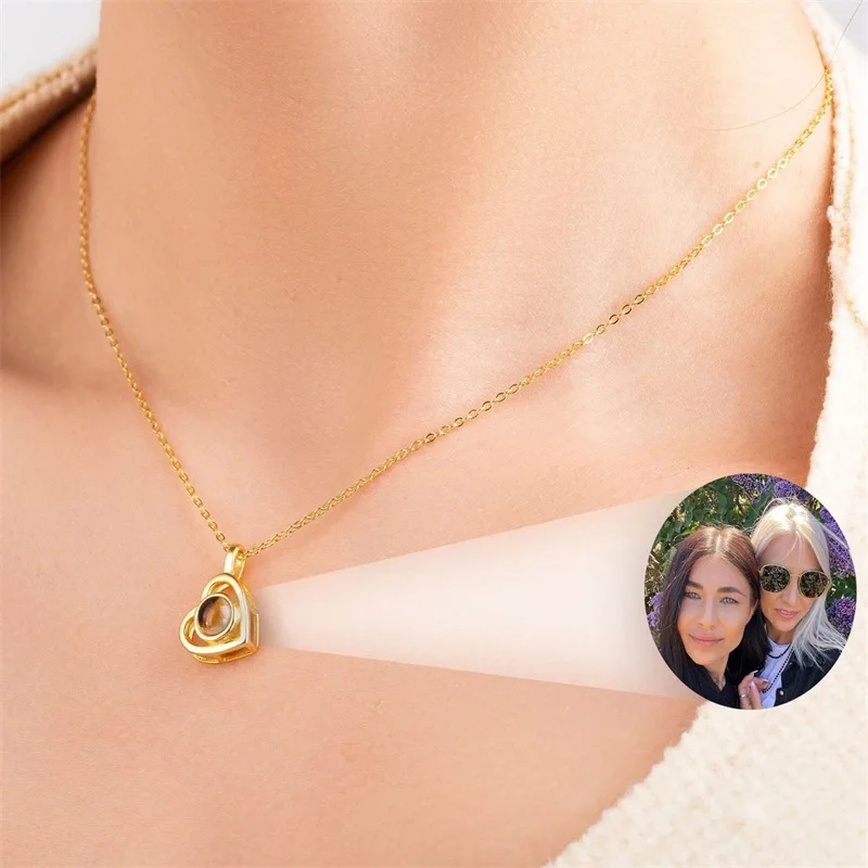 Prispôsobené srdce Photo projekcie náhrdelník Christamas Day Gift Photo Custom šperky Lover Lover Family Pamäť pamiatka