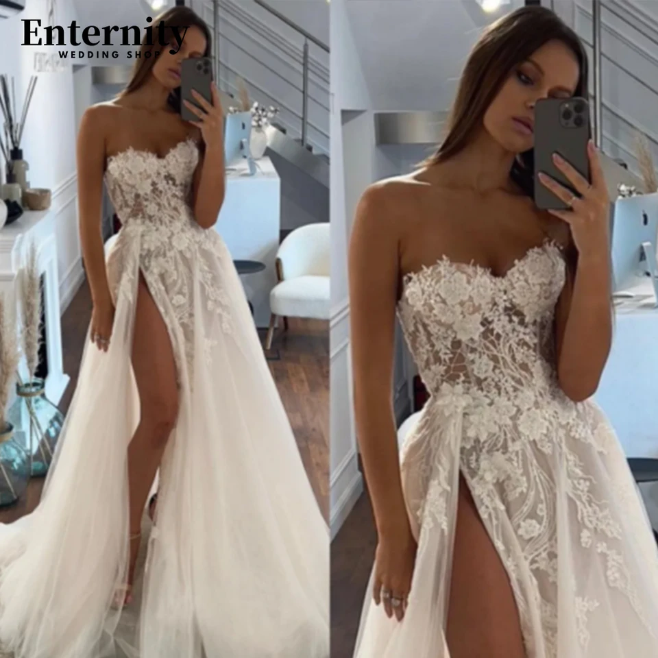 Prispôsobené svadobné šaty na mieru pre nevestu Elegantné svadobné šaty čipky