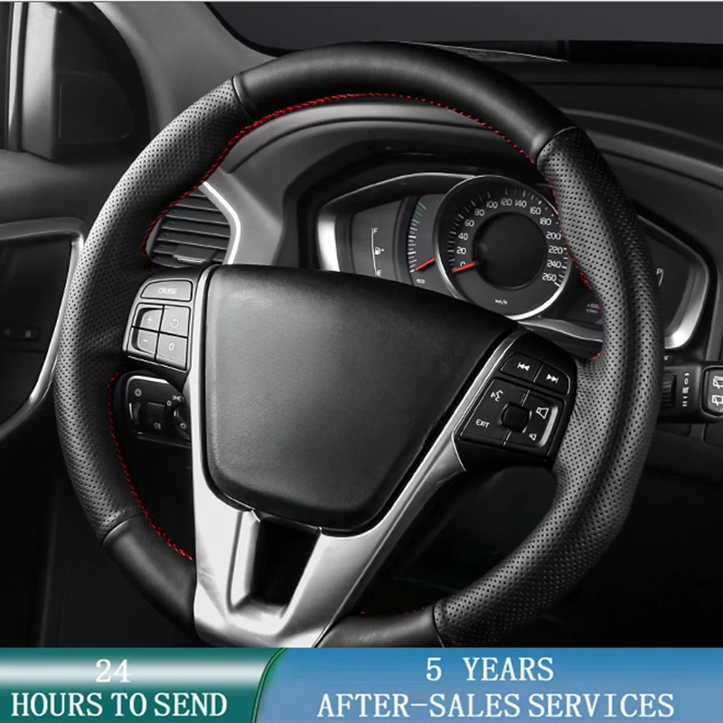 Prispôsobené vozidlo na volant Cover Cover Cowhide Kožené pletenie automatické interiérové ​​doplnky pre Volvo S60 V40 V60 V70 2014 XC60