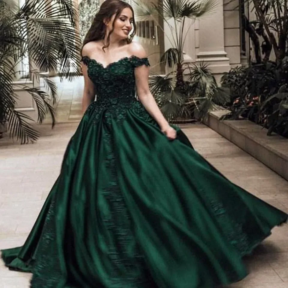 Prispôsobené zelené šaty quinceanera na ramene quinceanera Crystals podlahová dĺžka guľôčkových šaty plus plus veľkosť Vestidos de tmavá
