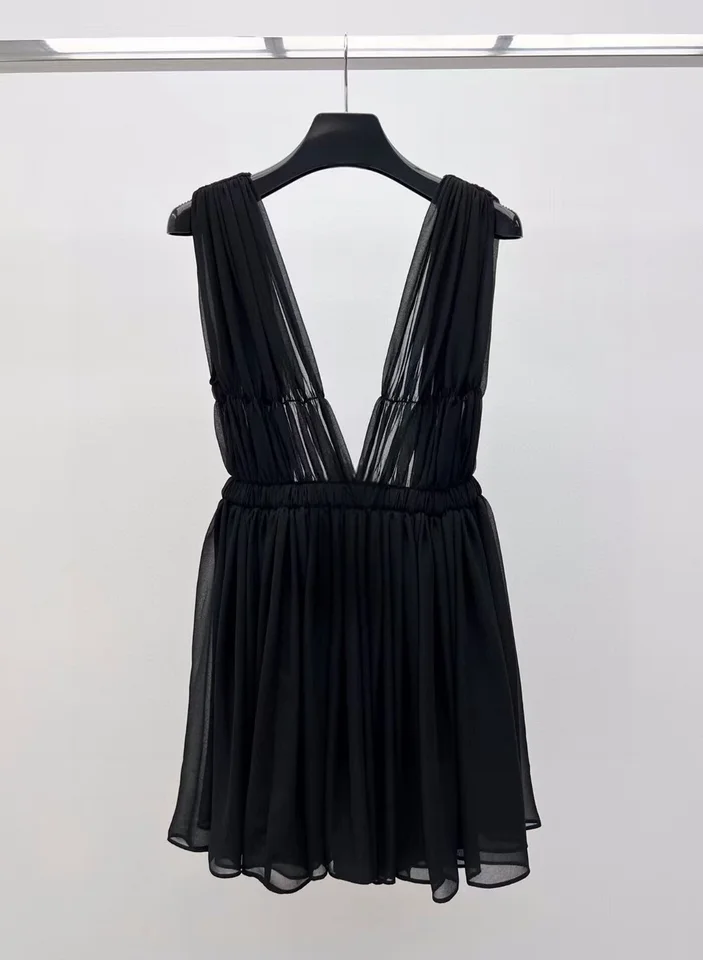 Prispôsobené špičkové dámske tenké čierne šaty Gázové elegantné oblečenie prispôsobené módne dámske čierne šaty