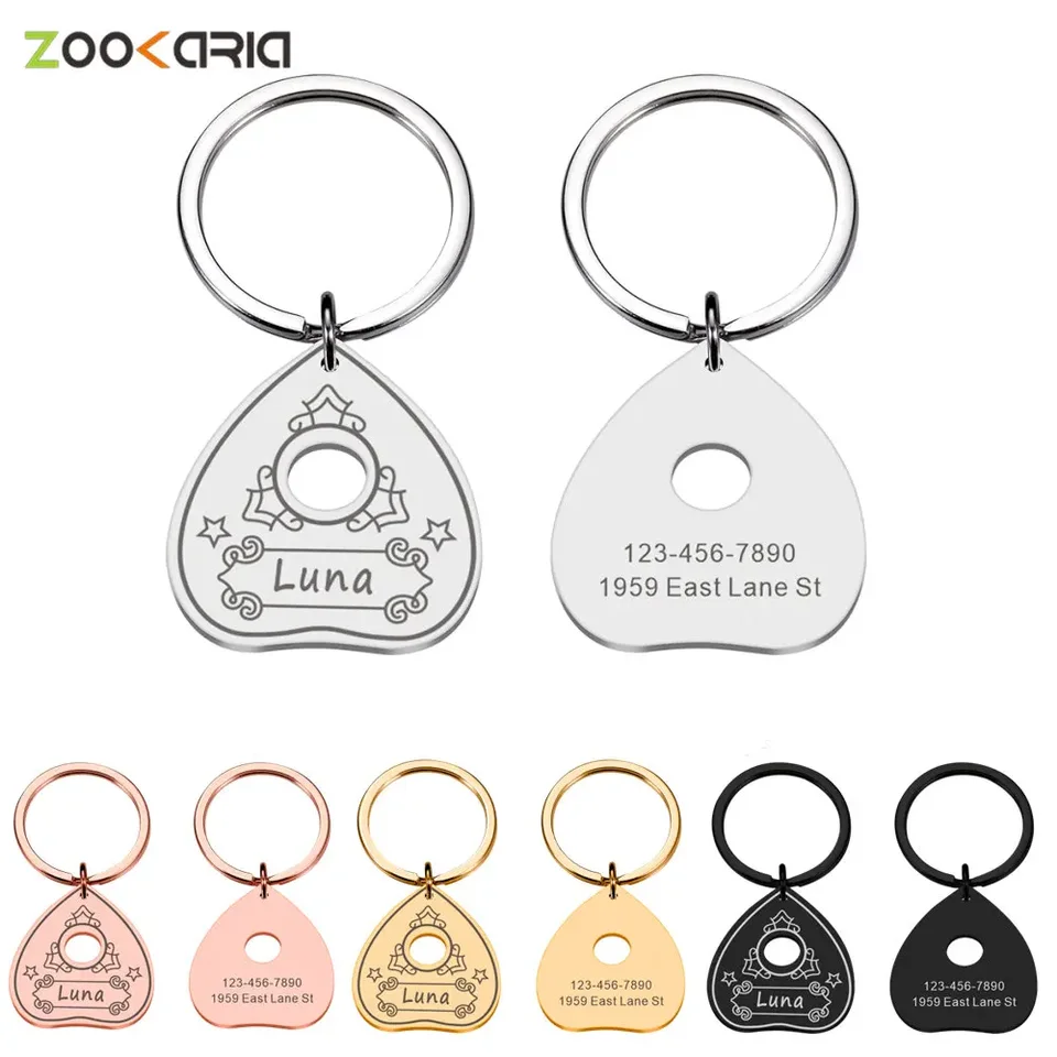 Prispôsobené štítky PET ID značky Ouija Planchette Názov Plate Plate Ryté meno Telefónne číslo pre šteňa mačiatko Cat Cat