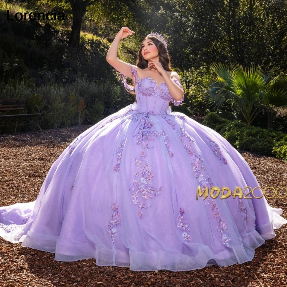 Prispôsobený mexický levanduľový liila Quinceanera šaty guľôčkové šaty čipkované korálky Korzet Sweet 16 Vestidos de 15 años yqd898