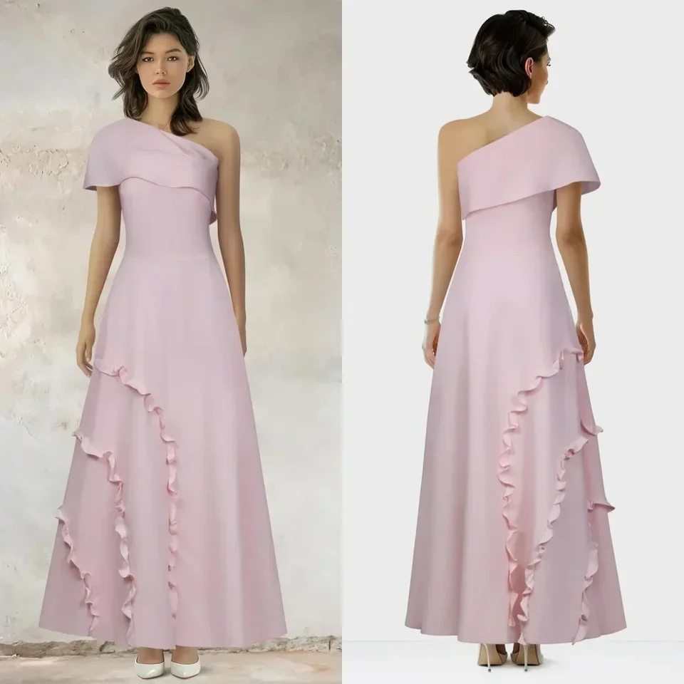 Prispôsobený moderný štýl Jersey Pleat Flower A-Line One-Ramer Midi Šaty Homecoming Šaty