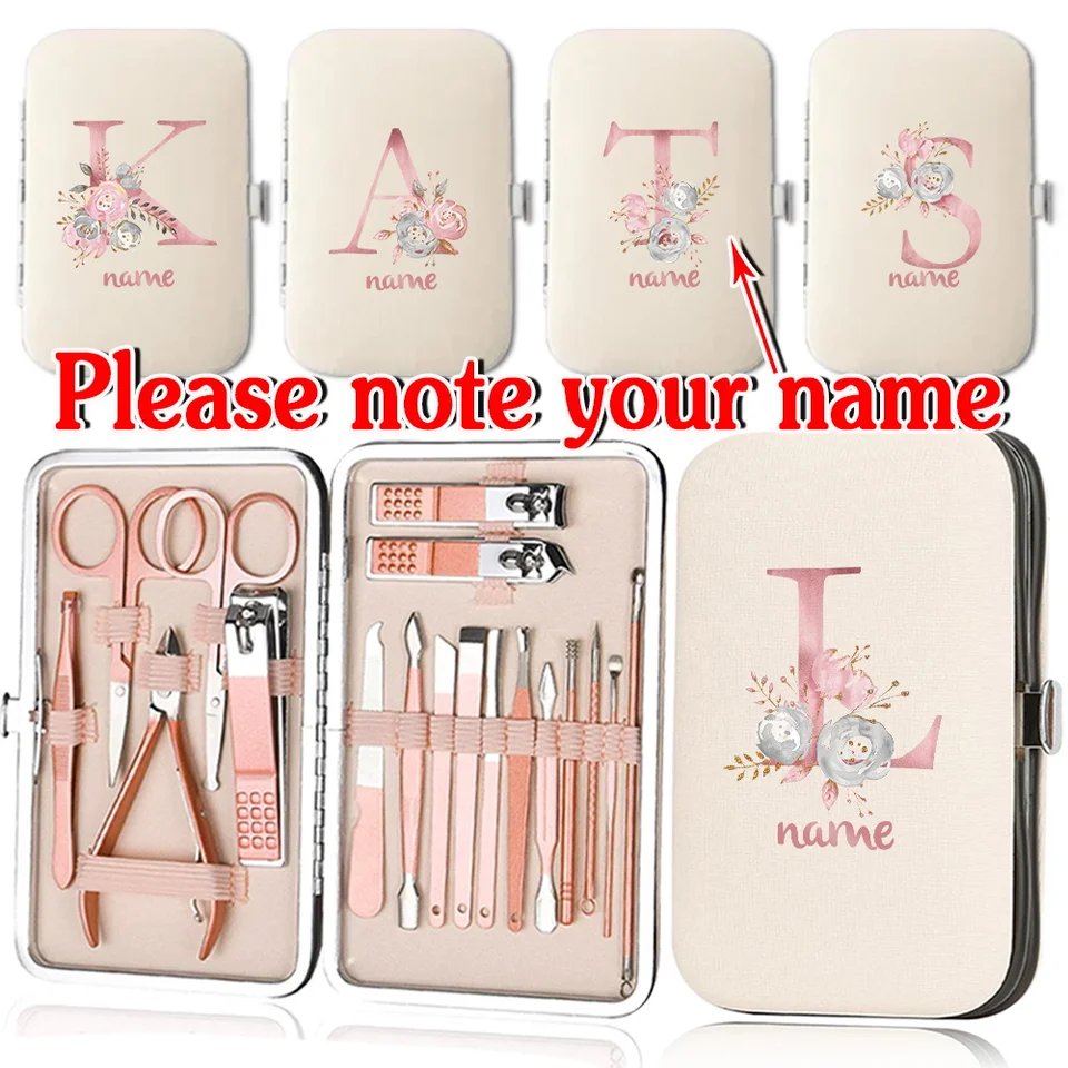 Prispôsobený názov 18ks manikúrové súpravy Prenosné organizátor Clippers Organizátor z nehrdzavejúcej ocele Kit pedikúru nechty na nechty Cutter Box Grooming Tools