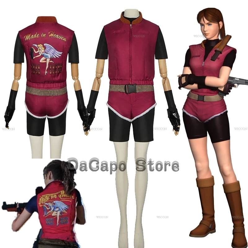 Prispôsobený rezident 2 Re2 1988 Claire Cosplay Evil Redfield kostýmy parochňa Red Uniformy šortky Halloween Karneval Party Oblečenie