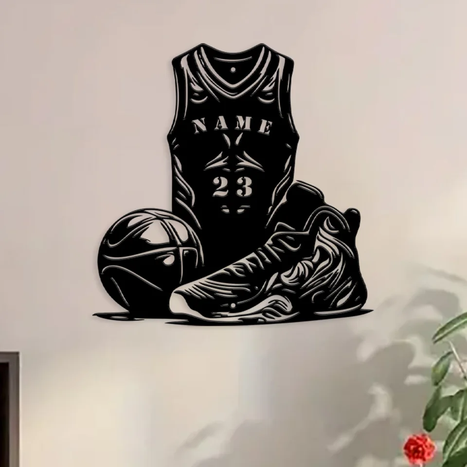 Prispôsobiteľné basketbalové dresy kovové umenie - Prispôsobené číslo športovca, dekor športového fanúšika