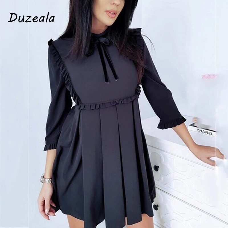 Prispôsobiteľné nové módy Ženy Ruffles Šaty ležérne tri štvrť štvrťročné vintage dámske šaty elegantné luky ženské šaty
