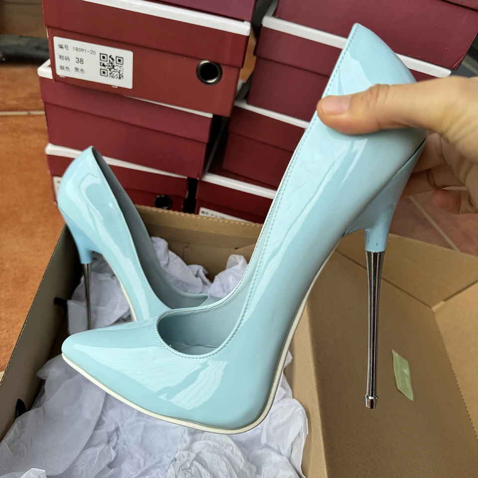 Prispôsobiť 16 cm extrémne kovové vysoké podpätky Stilettos Sexy všetky modré čerpadlá Ženy Žena Fetish Model Unisex Shoes Cross Dresser