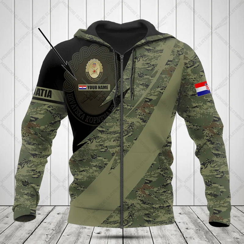 Prispôsobiť Chorvátsko kamuflážové zipsové mikiny voľné unisexové nadrozmerné mikiny zimné príležitostné streetwear Tops Pullover