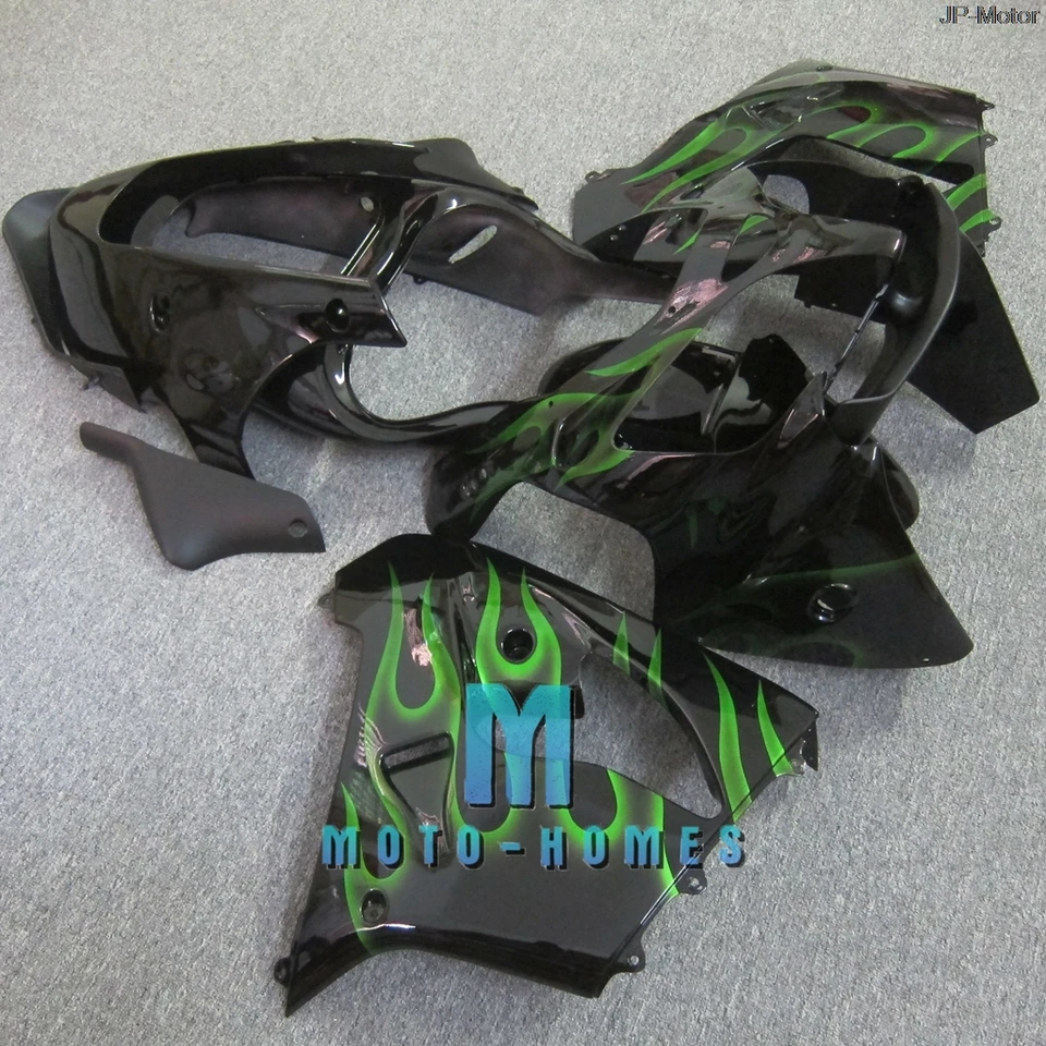 Prispôsobiť kapotáž BodyKit pre Kawasaki Ninja 2000 2001 ZX9R ZX 9R 00 01 Vysoko kvalitné kapotáže Kozivo zelené plamene Zelené plamene