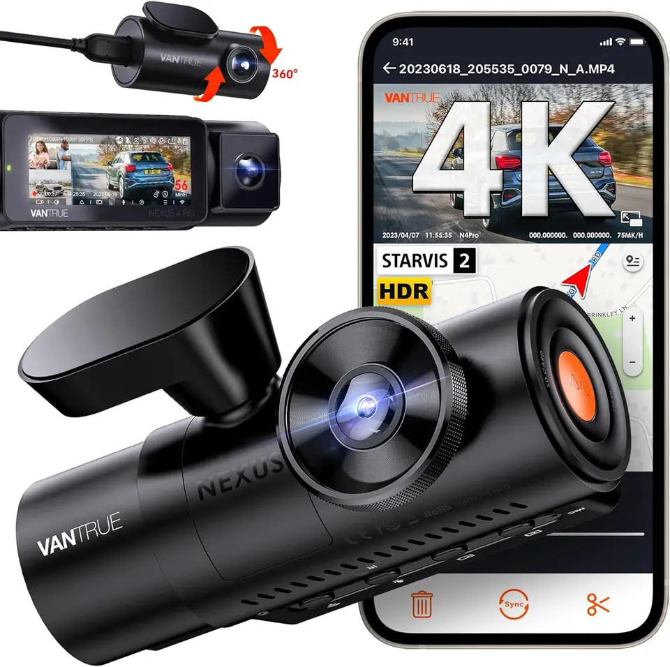 Pro 3 Channel 4K WiFi Dash Cam, 2 nočné videnie, 4K+1080p+1080p predný a zadný fotoaparát s trojitým automobilom