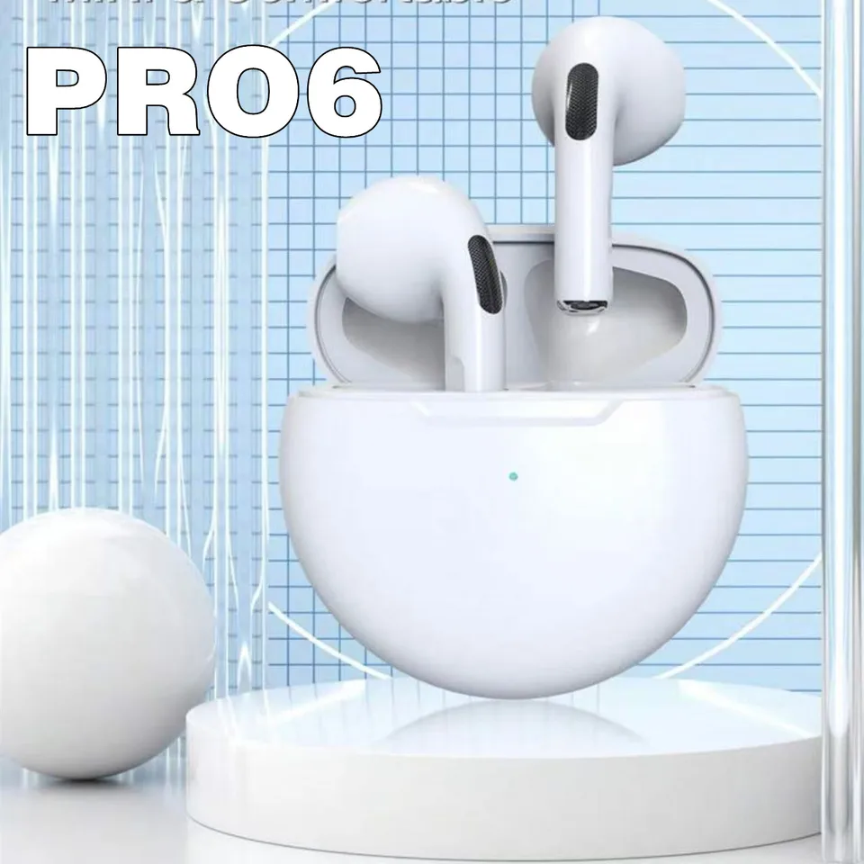 Pro 6 Tws Bluetooth Serfones for iPhone Wireless Bluetooth Headset Pluce Rukaling Uznaky s bezdrôtovými slúchadlami Mic Pro6