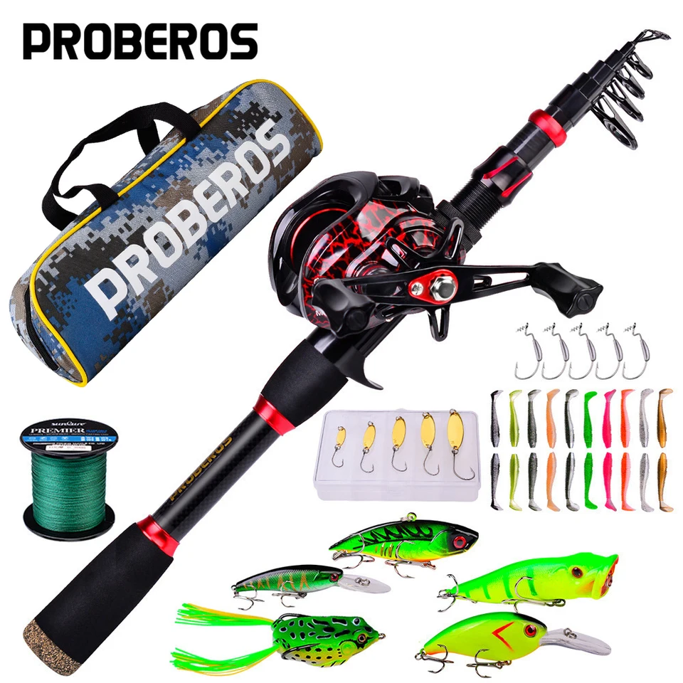 Proberos uhlíková vlákna Láska rybárska tyč návnady na cievku Combo Set Teleskopická rybárska tyč spriadanie a súprava kolies tvrdá morská tyč