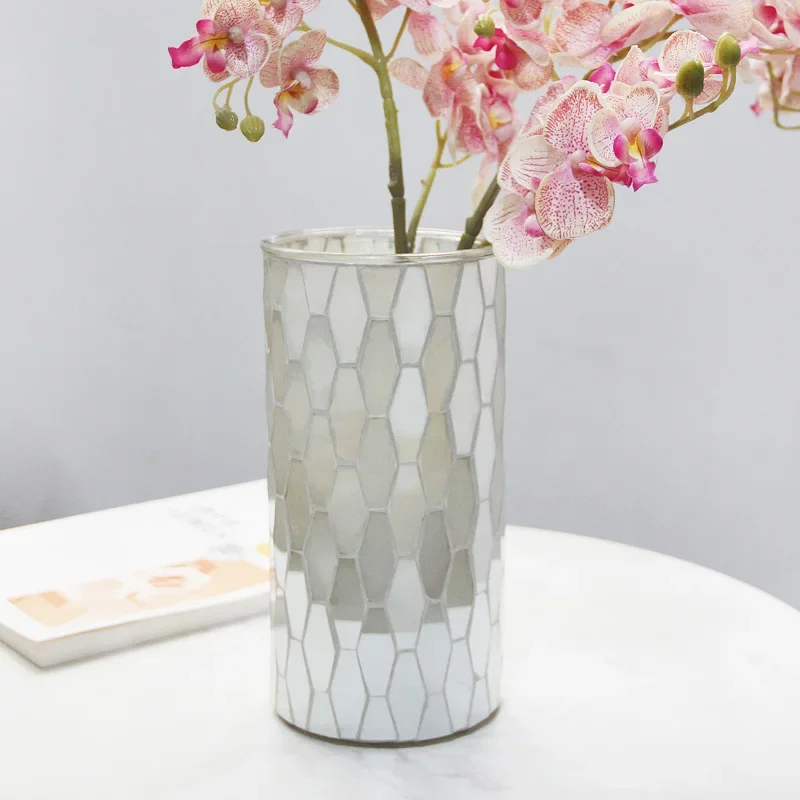 Produkt je možné prispôsobiť. Mozaika Light Gold Geometric Glass Glass Váza módne hostí reštaurácia Dracaena