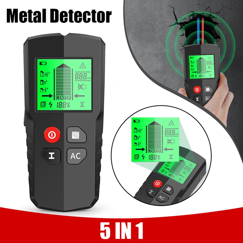 Profesionál 5 v 1 detektor detektora steny ručného skenovača HW-QB5 Multifunkčný displej LCD pre drevený detektor kovového kábla