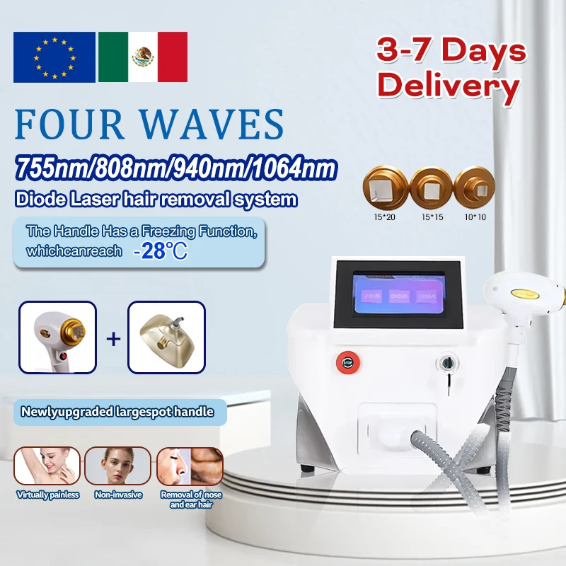 Profesionálna platina 4 vlnová dĺžka dióda laserové vlasové odstraňovanie stroja laserový salón Spa Titanium 3000W Trvalé make -up stroje
