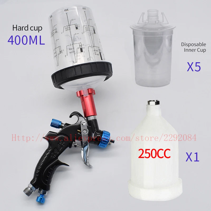 Profesionálna striekajúca pištoľ ručná striekajúca pištoľ Mini sprejový pištoľ 1,0 mm 160 ccm 400 ccm 600 ccm Miešacie šálky Spray Gun Adapter Part Adapter