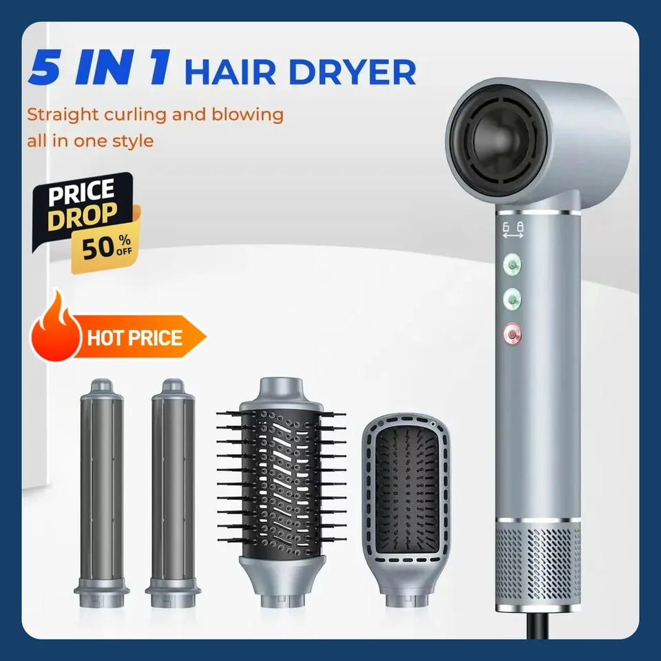 Profesionálne 5 in 1 Stylingové náradie Styling Hair Styling Nástroje horúce vzduchové kefy Negatívne ióny fúkanie sušiča vzduchový styling curling železo 1400 W výkonný vietor