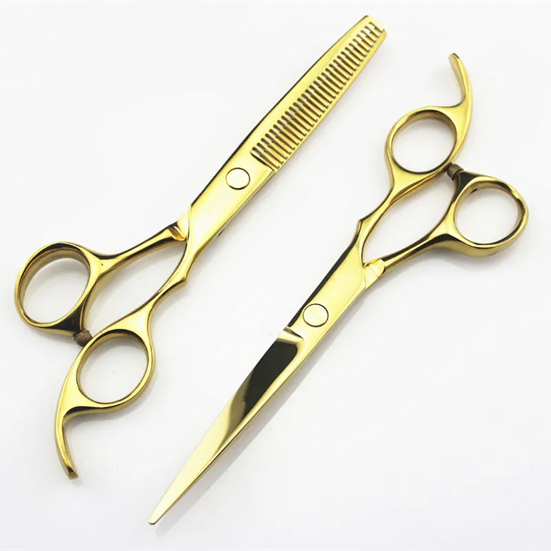 Profesionálne Japonsko 440C Oceľ 6 '' 'Gold Hair Scissors Haircut Riednici Harber strihanie Nožnice Kaderné nožnice