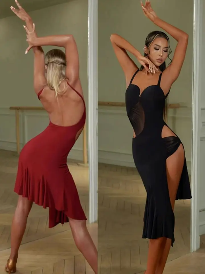 Profesionálne latinské tanečné šaty s čiernou červenou červenou latinskou tanečnou predstavením Fáza Wear ZyMdanstyle Practice Clowing #2366