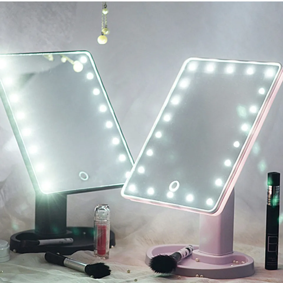 Profesionálne LED svetlo make -up zrkadlo Rotatovateľné 22 Lamp nastaviteľné svetlo 16/22 dotykové zrkadlo pre prenosnú študentku Lady