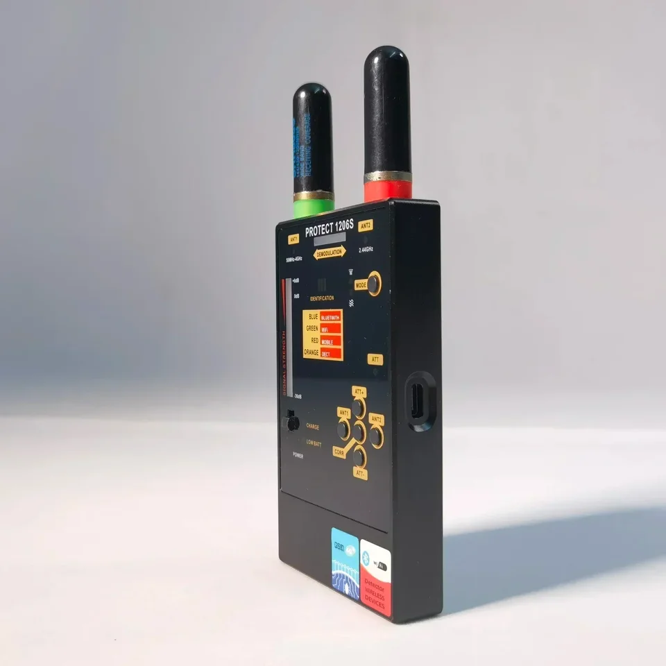 Profesionálny 1206S Ručný detektor špionážneho detektora ochrana bezdrôtového skenera GPS RF Detektor