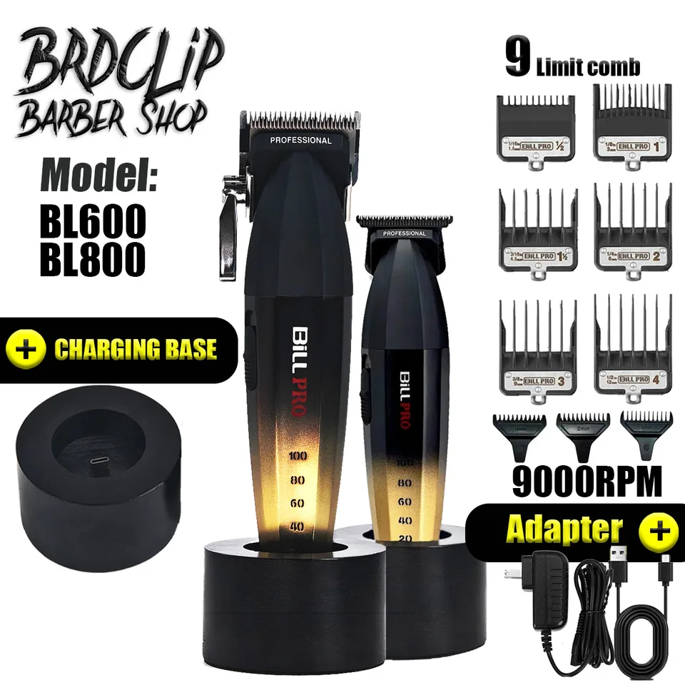 Profesionálny 2ks bl600 bl800 billpro Hairtrimmer nabíjanie základne Barbershop olejová hlava gravírovanie holič 2000 mah vlasový účes pre mužov