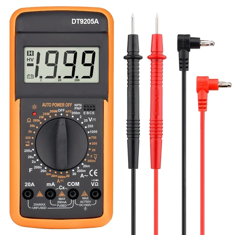 Profesionálny digitálny multimeter True RMS AC/DC Ammeter Voltmeter Manual Range Tranzistor Tester OHM kapacita Dióda DT9205A