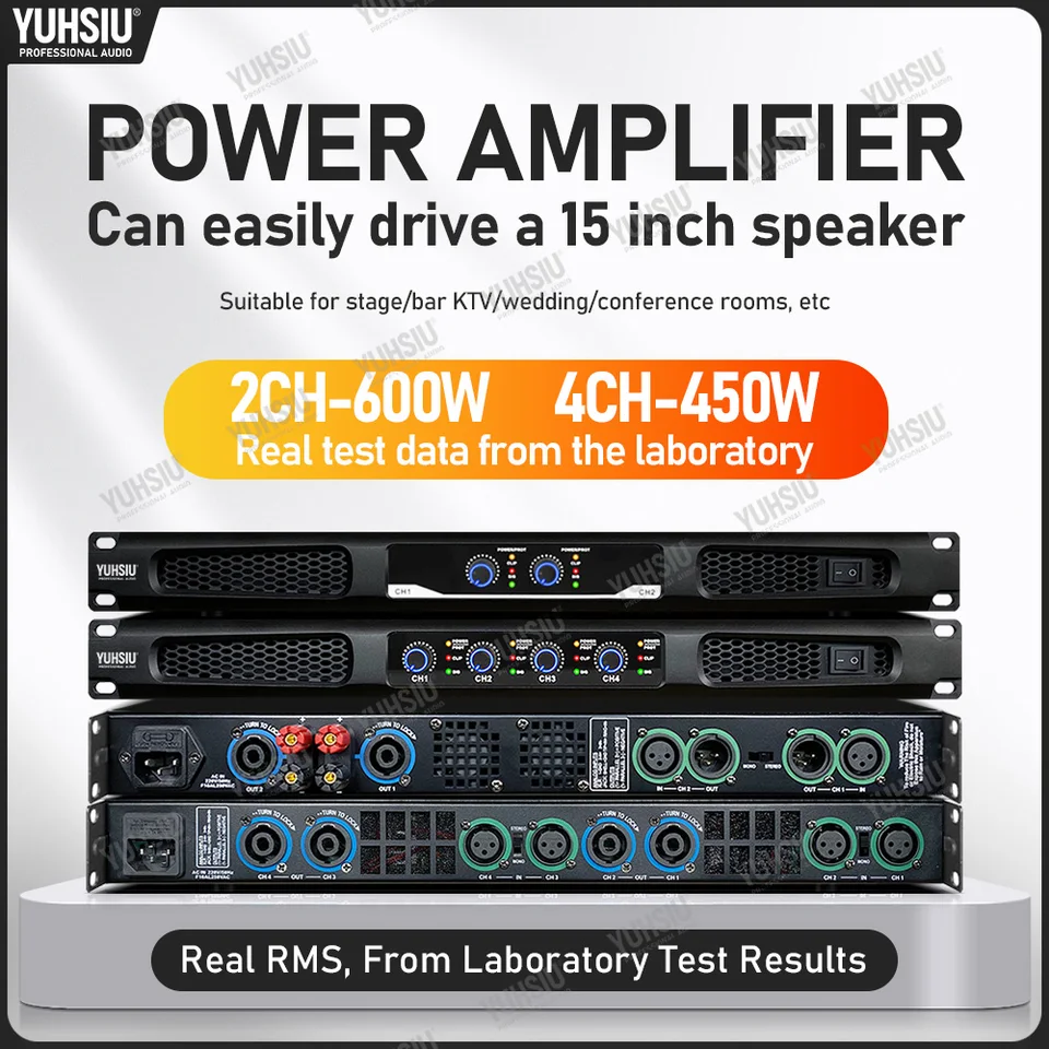 Profesionálny digitálny vysoký výkon 1U zosilňovač 600W 2/4 Kanál Audio pre disco outdoorové koncerty subwooferové reproduktory Stage DJ KTV