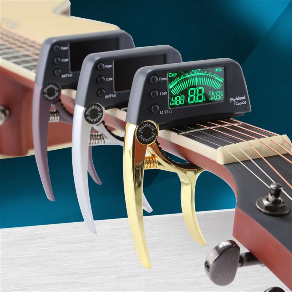 Profesionálny gitarový tuner - Capo 2 v 1 kombinácia zariadenia LED displej pre akustické elektrické gitary, basy, ucelele