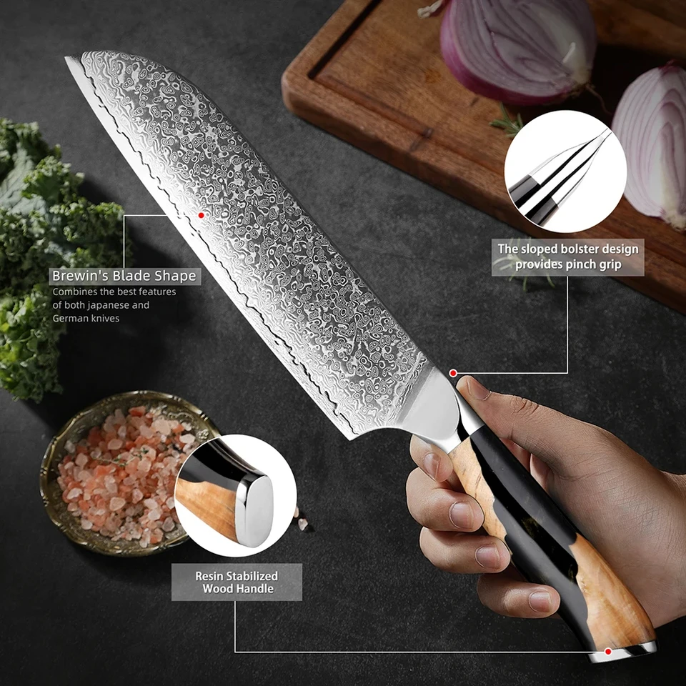Profesionálny kuchynský nôž 7inch Santoku nôž damascus oceľ vg10 super ostrý sekanie nôž na mäso