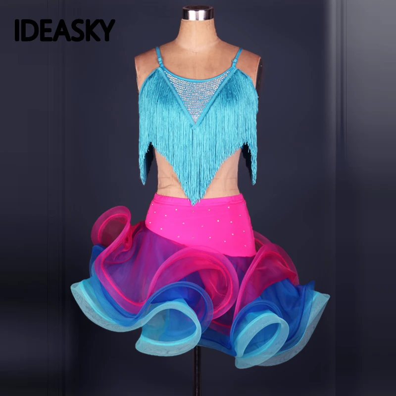 Profesionálny latinský tanečný kostým pre ženy tancujúce šaty Žena Ballroom Tango Fringe Salsa Rumba Dospelá Tassel Top a sukňa