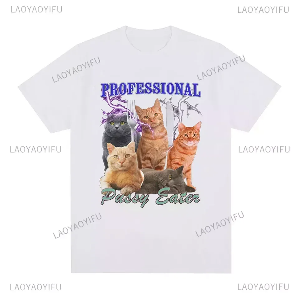 Profesionálny mačička Eater Funny Cat Lover Cotton T tričko módne ležérne oblečenie tričká Streetwear Hip Hop Harajuku Tees