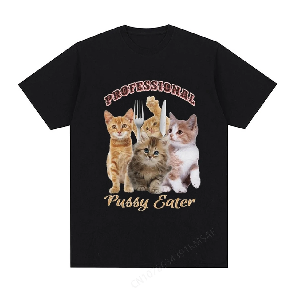 Profesionálny mačička Eater Funny Cat Meme T tričko Men módne vinobranie tričká bavlnené neformálne nadmerne veľké rukávy tričká s krátkym rukávom