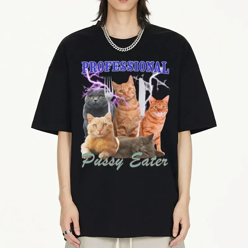 Profesionálny mačička Eater Funny Cat Print Dámske dámske tričko s krátkym rukávom o krk dámske dámske dámske dámske tričko Top oblečenie camisetas