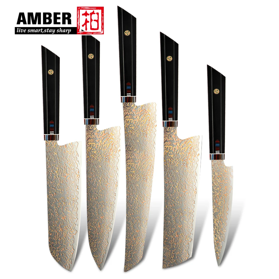 Profesionálny nôž 4ks set vg10 damascus meď 37-vrstvový damascus oceľový kuchynský šéfkuchár Nakiri Santoku nôž s setou so živicou rukoväťou