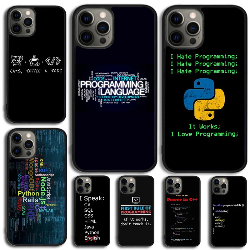 Programovacie jazyky telefónne puzdro pre Apple 16 plus x x max xr iPhone 16 15 14 13 12 Mini 11 Pro Max Cover Shell Coque