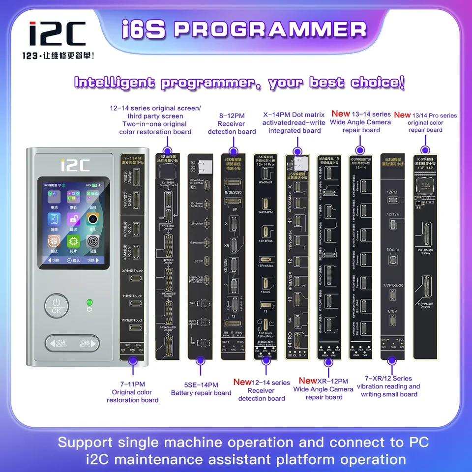 Programátor I2C i6s pre IP5SE 6 7 8 x 11 12 13 14 Pro Max LCD TRUE TON TONE/COMERA/FACKE ID/Testovanie batérie OPRAVA