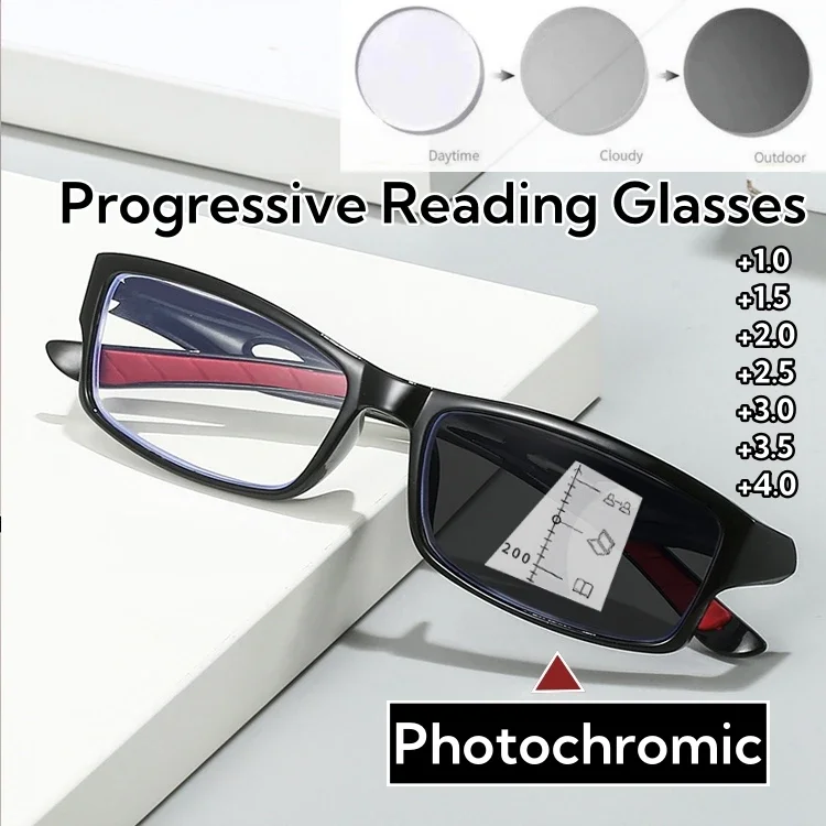 Progresívne multifokálne čítacie okuliare 3 v 1 fotochromatické vonkajšie bifokálne slnečné okuliare TR90 Sports Anti Blue blízko ďalekých okuliarov