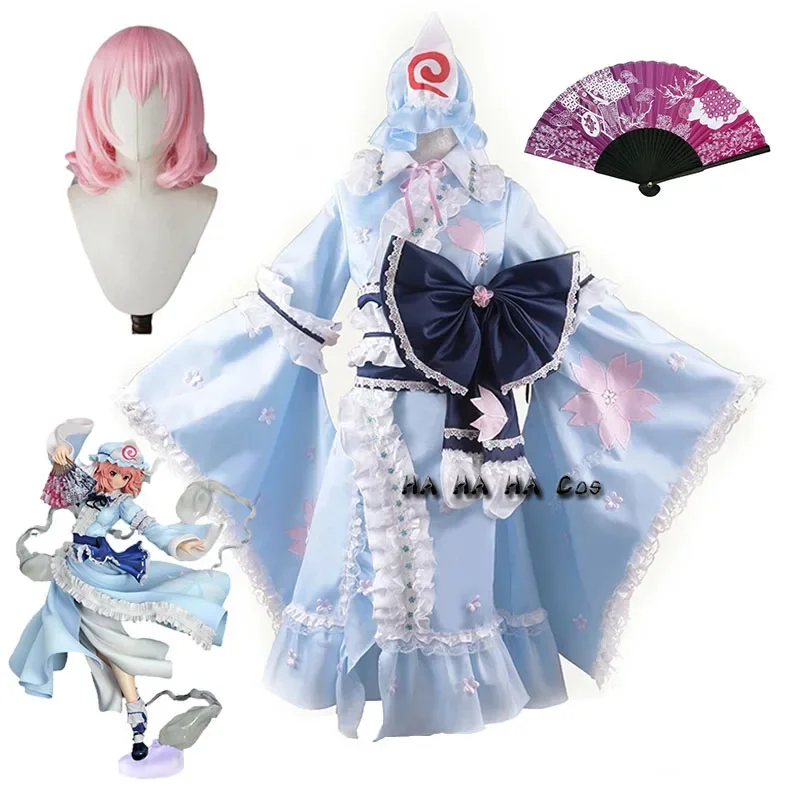 Projekt Touhou Saigyouji Yuyuko Anime Cosplay kostým Halloween Party Cosplay kostým Plne set Muži a ženy fanúšikovia parochní Sock Props
