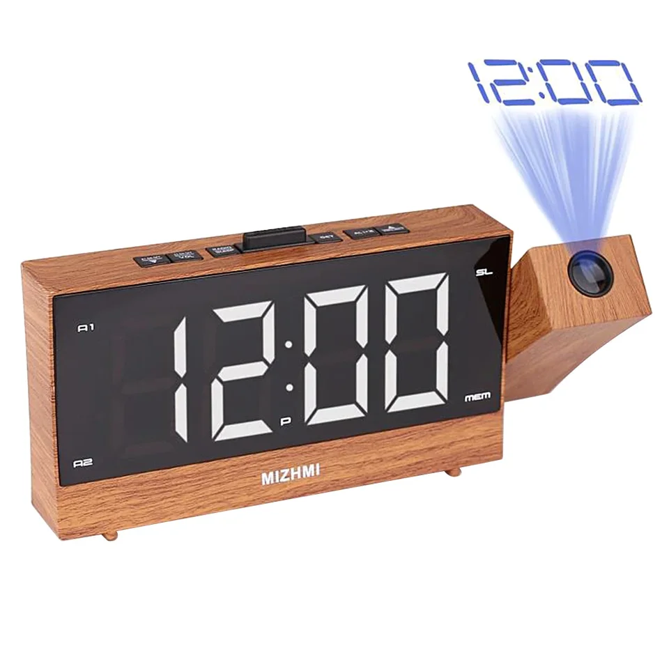 Projekčné rádiové budík LED digitálna stolová tabuľka Sledovanie Snooze Funkcia Nastaviteľná projektor FM Rádio s časovačom spánku