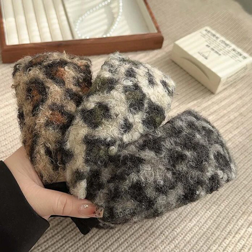 Proly nová módna čelenka pre ženy široká strana Warb Fluffy Hairband Classic Leopard Turban Winter Casy Hair Accessories