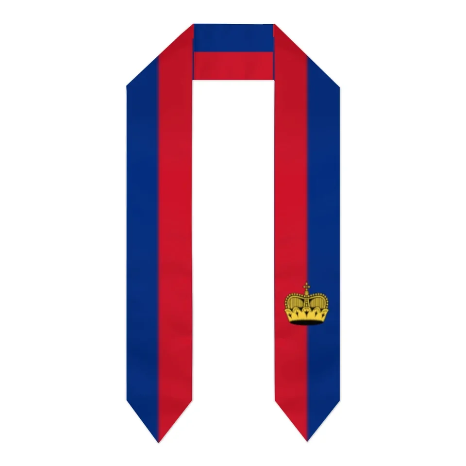 Promócia Sash Lichtenstein Flag Scarf Shawl Sholle Sapphire Blue s pruhovým bakalárskym šatám Adcier Stuha 180*14 cm