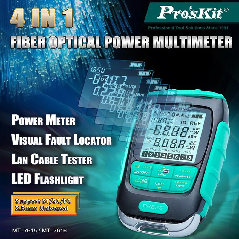 Proskit MT-7616/7615 Vysoký presný výkonový merač 4 v 1 Multifunkčný optický tester pera Odpojený tester zlyhania kábla LAN