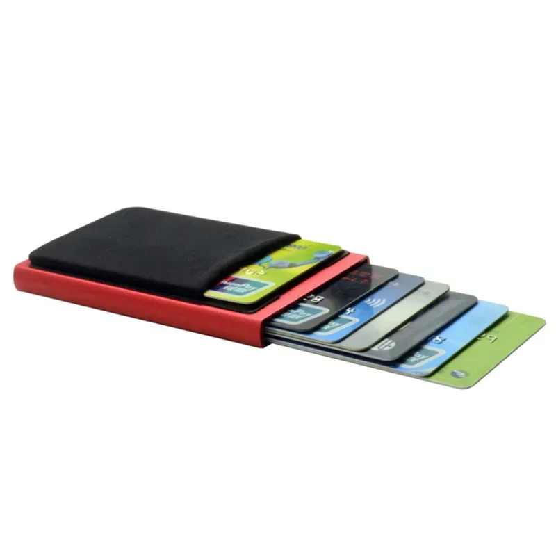 Proti krádeži hliníka s jednou skrinkou inteligentná peňaženka Slim RFID módna spojka kontextovej spojky Push Tlačidlo držiteľ karty Názov karta Card Case Bank Card Bag Bag