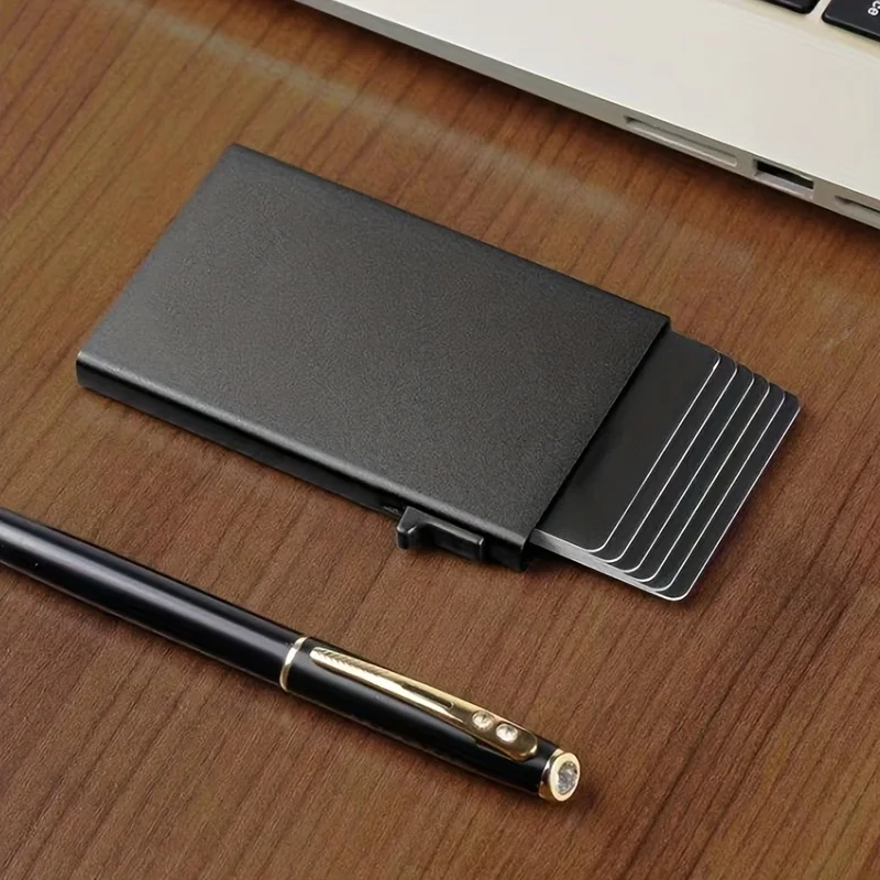 Proti krádeži RFID ID kreditné bok Push Push-Up Card Držiteľ tenké hliníkové kovové peňaženky banky breh muži peňaženka